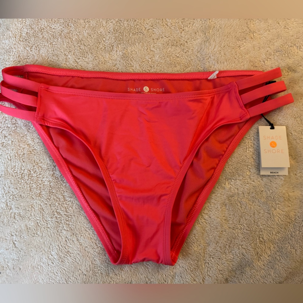 Shade & Shore Bright Coral Strappy  Bikini Bottom